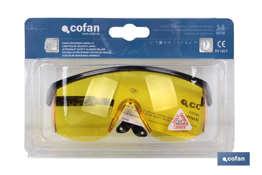 Blíster Gafas de seguridad I Lente Color amarillo I Protección UV I EN 166
