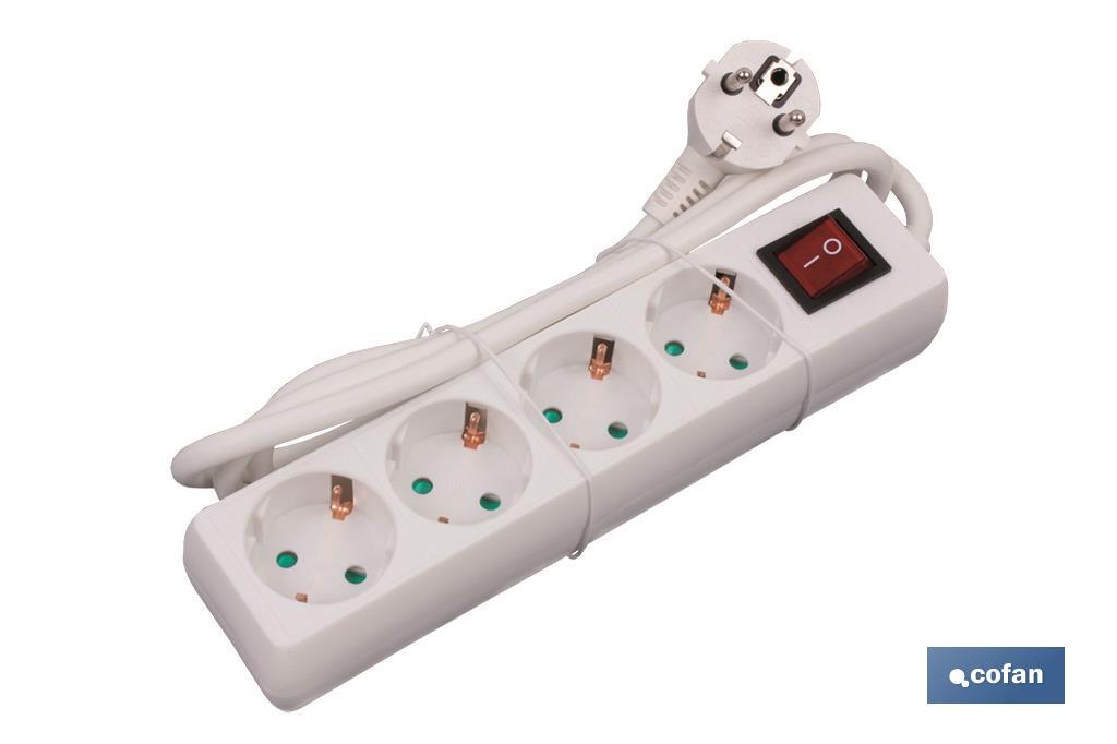Base múltiple bipolar de 4 tomas para enchufes | Cable de 1,4 m | Interruptor de encendido