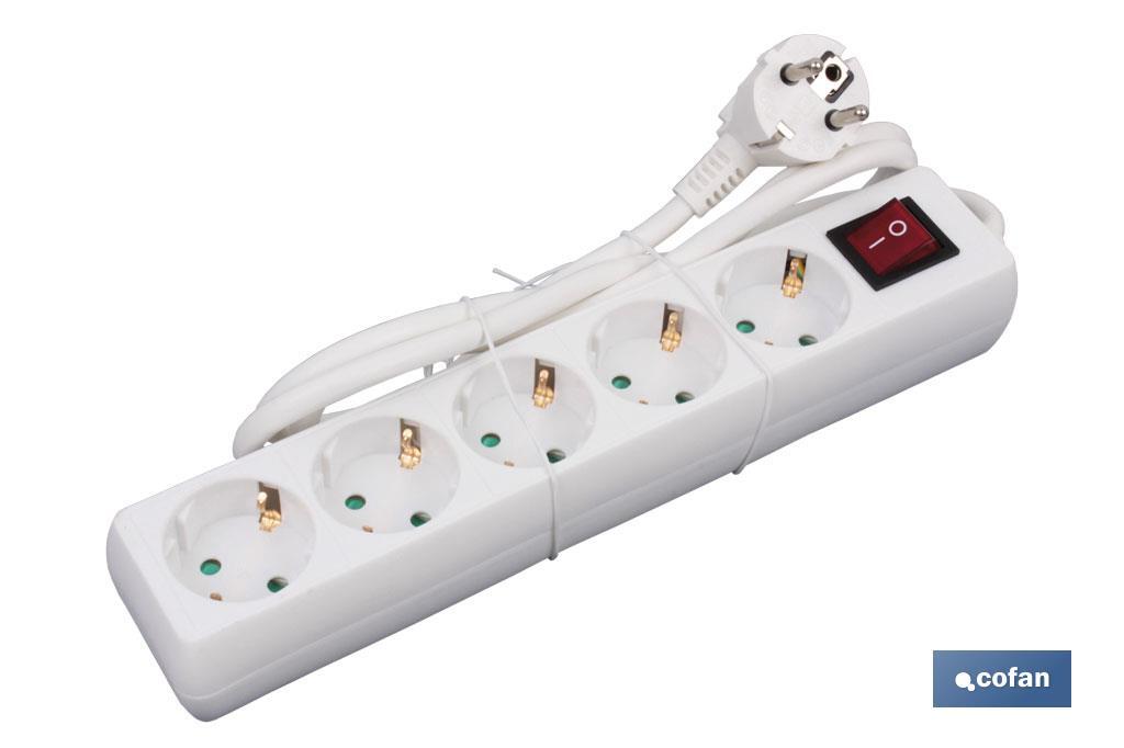 Base múltiple bipolar de 5 tomas para enchufes | Cable de 1,4 m | Interruptor de encendido