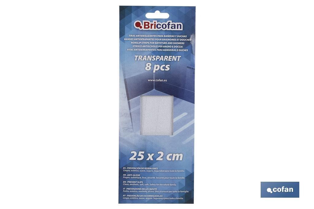 Tiras Antideslizantes Transparentes | Pack 8 uds | Medidas 25 x 2 cm